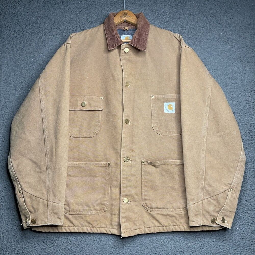 Carhartt Jacket Mens XL Brown Duck Blanket-Lined Chore Coat Button USA Made